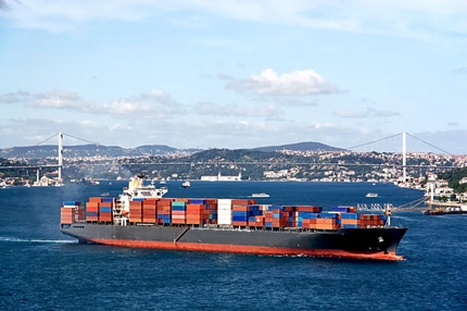 Image Container ship moving through Istanbul