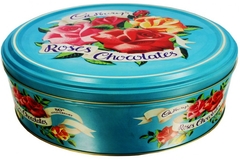 Image Blue chocolate box with roses.