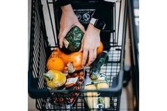 Fruits and vegetables in a shopping cart