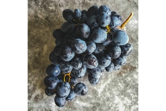 Image dewy, purple grapes on a marble table