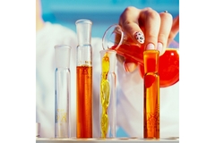 Image A scientist pours a chemical into various test tubes in a laboratory.