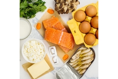 Image Different sources of omega 3, including salmon, walnuts and eggs.