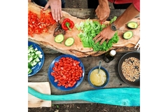 Image People cooking foods from Mediterranean diet.