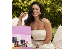 Celebrity Vanessa Hudgens poses with Icon Box of cosmetics.