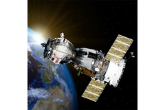 Satellite circling the Earth.