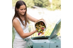 Image A woman throwing away compostable materials into a bin.
