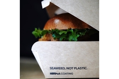 Burger in seaweed-based box.