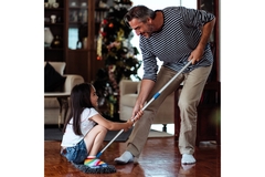Father Cleaning House Playing with Daughter