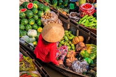 Image Vietnamese woman with vegetables on a market.