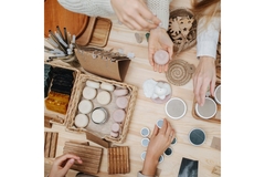 Image Group of people assessing different skin care products.