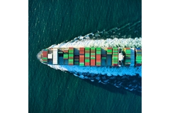 Image shipping container on water