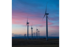 Image Wind turbines at sunset.