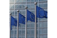 Image EU flags are flying in the air.