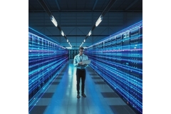 man surrounded by computing solutions digital print