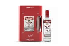 Smirnoff vodka glass bottle and reusable packaging.