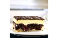 A piece of cream and brown vegan pastry.