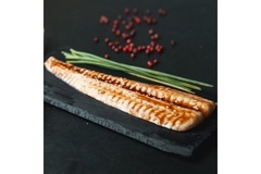 Image A piece of 3D-printed eel is placed on a plate.
