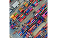 Image Aerial shot of shipping containers.