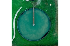 Top view of round waste water treatment plant.