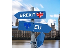 Image Brexit EU signpost outside Houses of Parliament.