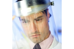 Image Perosn wearing a face shield using SK chemicals copolyster