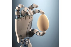 Image A robot is holding an egg.