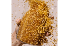 Image person holding Sway's thermoplastic seaweed resin in a vessel throwing it in air