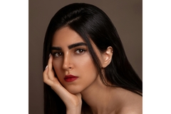 long haired woman with red lipstick