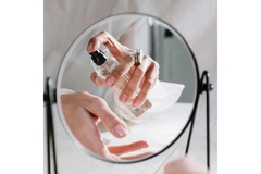 Spraying perfume to wrist