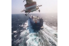 Image Houthi attack on ship in Red Sea.