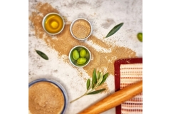 Olive oil and olive flour.