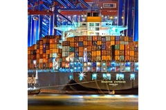 Image Cargo ship in port of Hamburg.