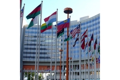 Image World flags outside of UN Building.