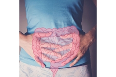 Image Gut visualization, woman holds stomach