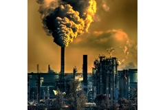 Carbon emissions at industrial site.