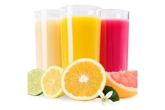 Image Fruit juices in glasses with fruit.