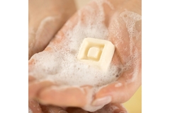 Image Hands holding soap that has foamed up.