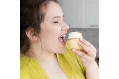 Woman enjoys dessert fructose blood glucose