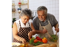 Older couple restricting their diet intake to live longer.