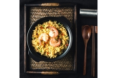 Image rice and prawns in a bowl.