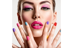 Fashionable woman with painted nails.
