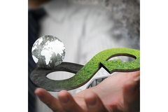 A person is holding some grass and a planet.