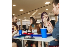 Friends eating out-of-home foods and drinks.