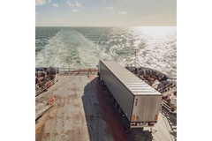 Image Cargo ship with truck in sea