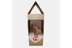 A cardboard box with a couple of cut out objects.