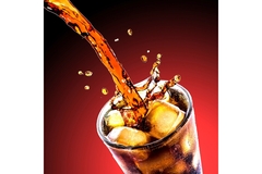 cola with ice in a glass.