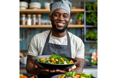Image A man holding a salad.