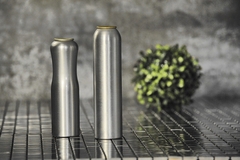 A close-up of several metal cans.