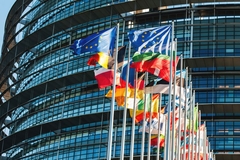 European Union flag in sky
