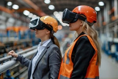 Image a man and a woman wearing a virtual reality headset.